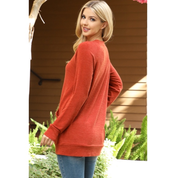 You & Me Rust Front Pocket Knit Top - Picture 2 of 3
